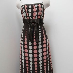 NWT SARA CAMPBELL Women's Brown Pink Polka Dot Cocktail Dress Spaghetti Straps 6